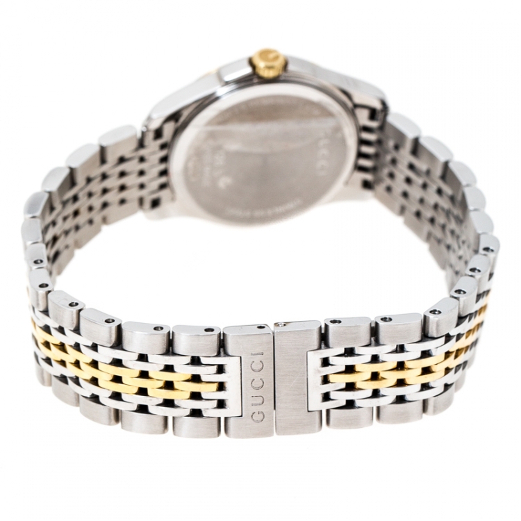 Pre Owned Gucci Silver Two-Tone Stainless Steel G-Timeless 126.5 Women's Wristwatch 27 mm