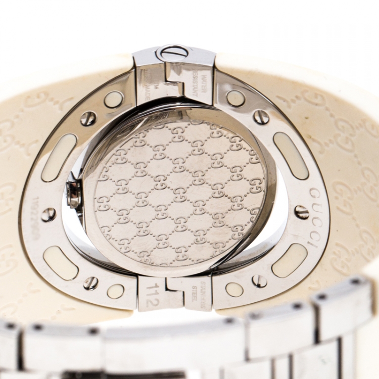 Pre Owned Gucci Black Stainless Steel Guccissima Monogram Twirl YA112520 Women's Wristwatch 23 mm
