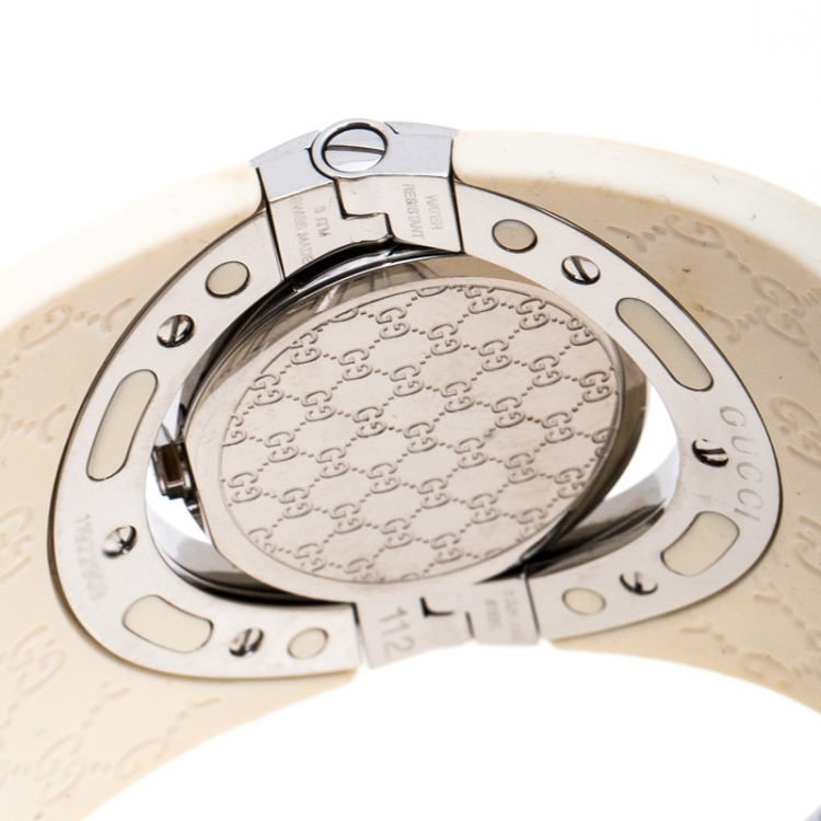 Pre Owned Gucci Black Stainless Steel Guccissima Monogram Twirl YA112520 Women's Wristwatch 23 mm