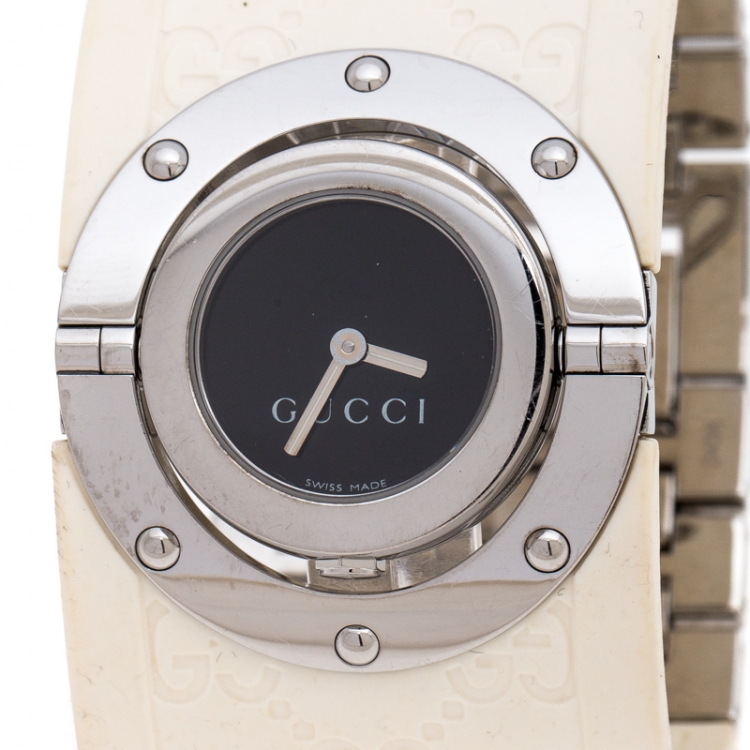Pre Owned Gucci Black Stainless Steel Guccissima Monogram Twirl YA112520 Women's Wristwatch 23 mm