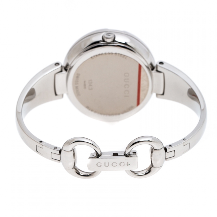 Pre Owned Gucci Metallic Beige Stainless Steel Guccissima 134.3 Women's Wristwatch 36 mm