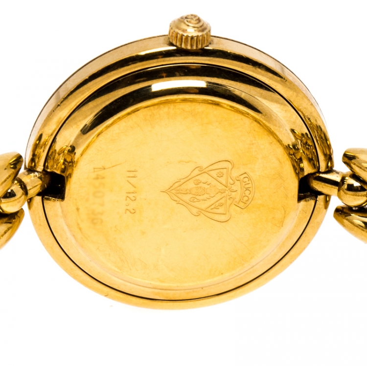 Pre Owned Gucci White Yellow Gold Plated Vintage Interchangeable Bezel 11/12.2 Women's Wristwatch 26 mm