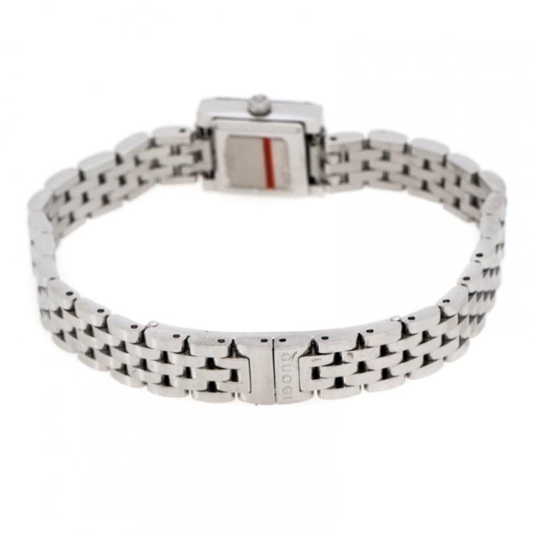 Pre Owned Gucci Black Stainless Steel G-Frame Diamonds 128.5 Women's Wristwatch 14 mm