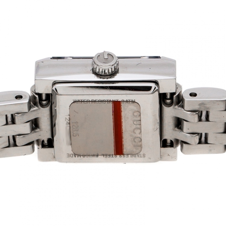 Pre Owned Gucci Black Stainless Steel G-Frame Diamonds 128.5 Women's Wristwatch 14 mm
