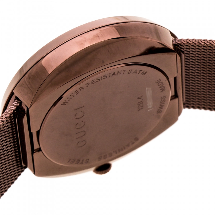 Pre Owned Gucci Grey Dial Bronze Tone Stainless Steel U-Play 129.4 Women's Wristwatch 35 mm