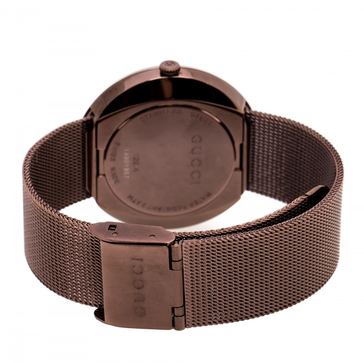Pre Owned Gucci Grey Dial Bronze Tone Stainless Steel U-Play 129.4 Women's Wristwatch 35 mm