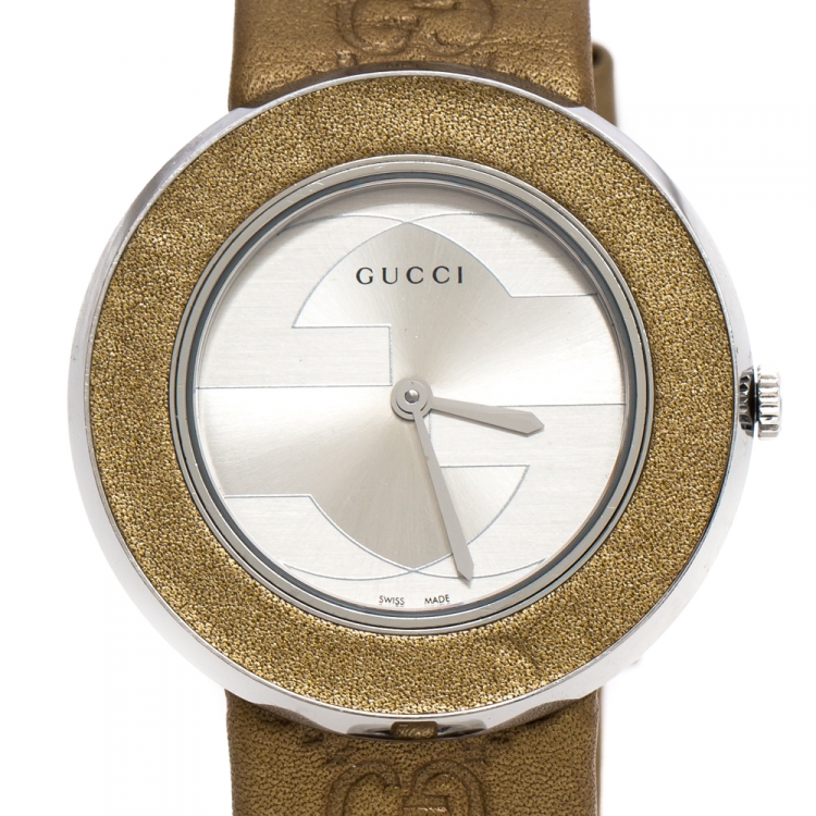 Pre Owned Gucci Silver Stainless Steel U-Play 129.4 Women's Wristwatch 35 mm