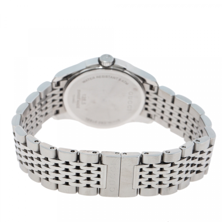 Pre Owned Gucci Silver White Stainless Steel G-Timeless 126.5 Women's Wristwatch 27 mm