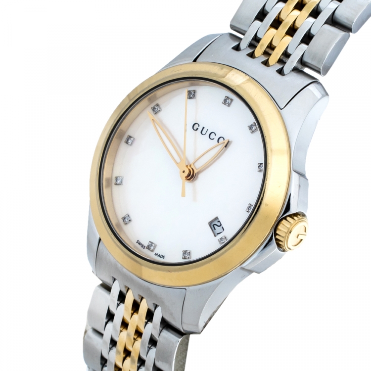 Gucci Mother of Pearl Two-Tone Stainless Steel Diamonds G-Timeless   Women's Wristwatch 27 mm Gucci | TLC