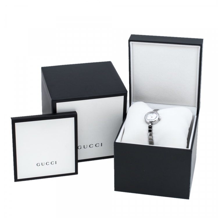 Pre Owned Gucci Mother Of Pearl Stainless Steel Diamantissima YA141503 Women's Wristwatch 22 mm