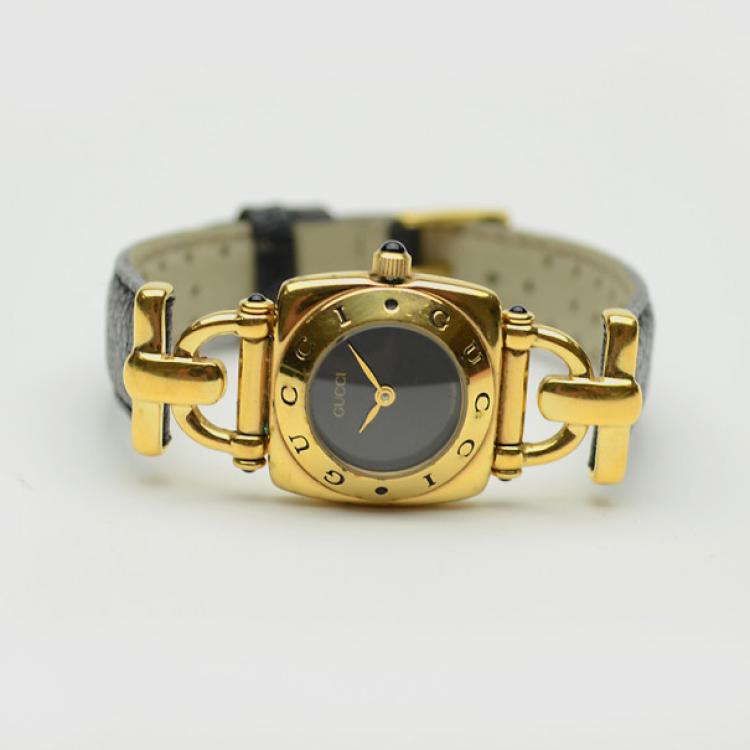 Pre Owned Gucci SS Leather Womens Wristwatch 21 MM