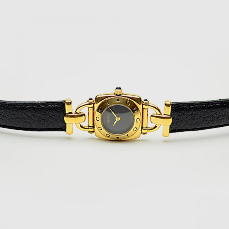 Pre Owned Gucci SS Leather Womens Wristwatch 21 MM