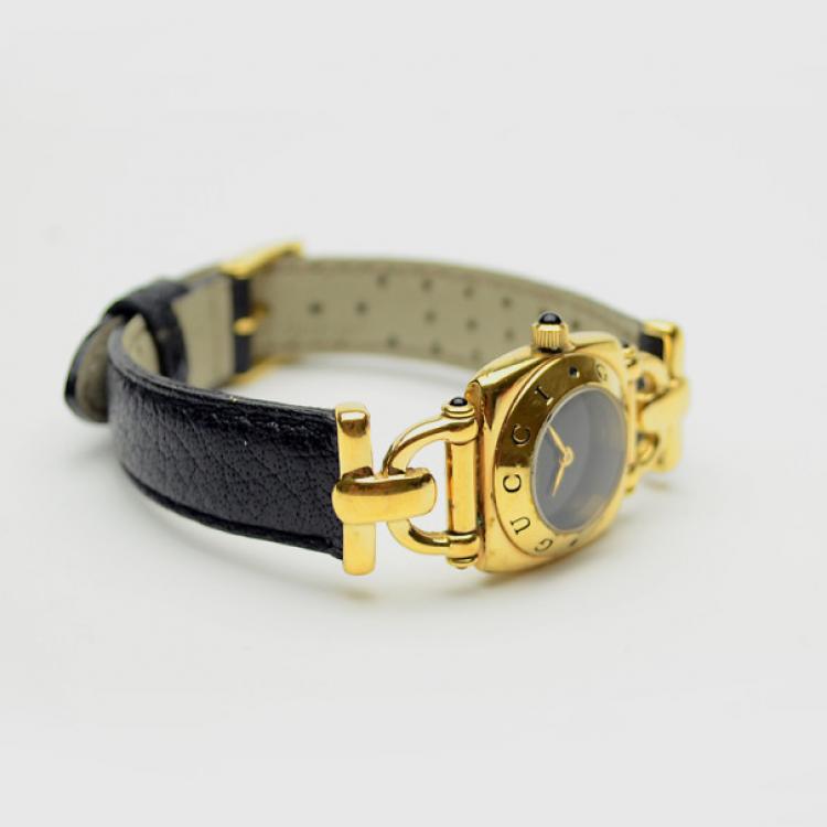 Pre Owned Gucci SS Leather Womens Wristwatch 21 MM