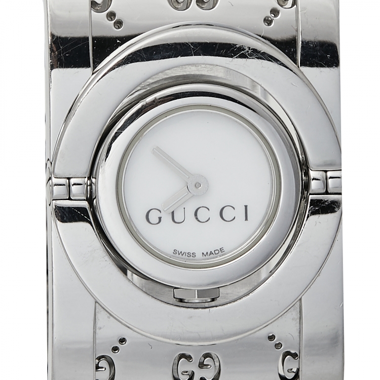Pre Owned Gucci White Stainless Steel Twirl YA112510 Women's Wristwatch 23 mm