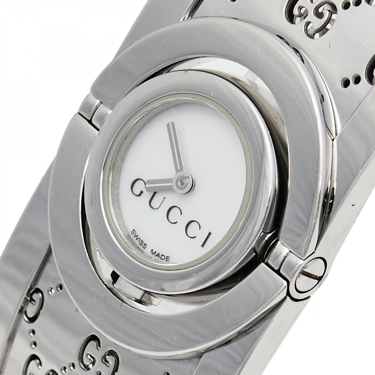 Pre Owned Gucci White Stainless Steel Twirl YA112510 Women's Wristwatch 23 mm
