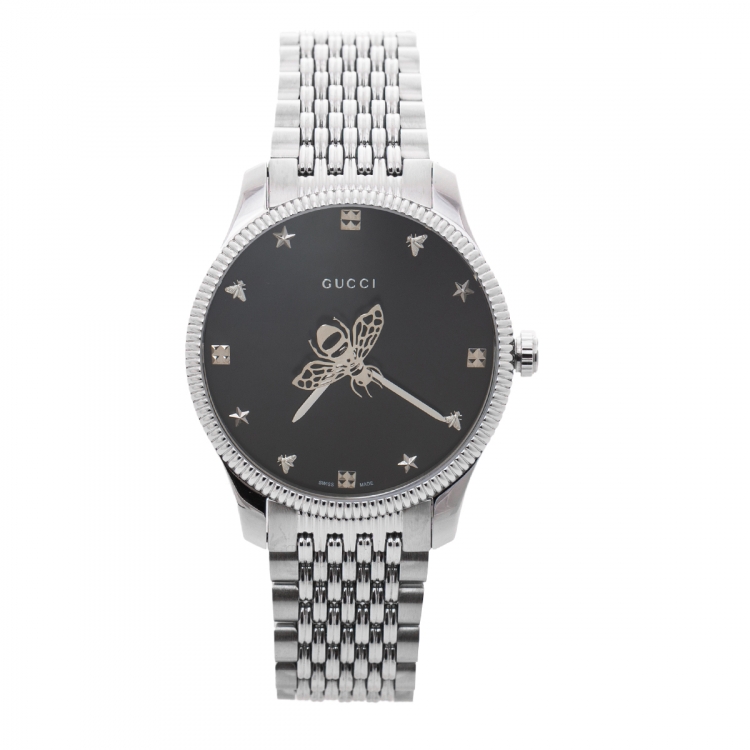 Pre Owned Gucci Black Stainless Steel G-Timeless YA1264154 Women's Wristwatch 36 mm 