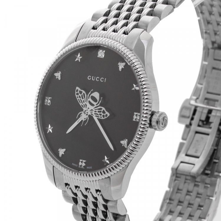 Pre Owned Gucci Black Stainless Steel G-Timeless YA1264154 Women's Wristwatch 36 mm 