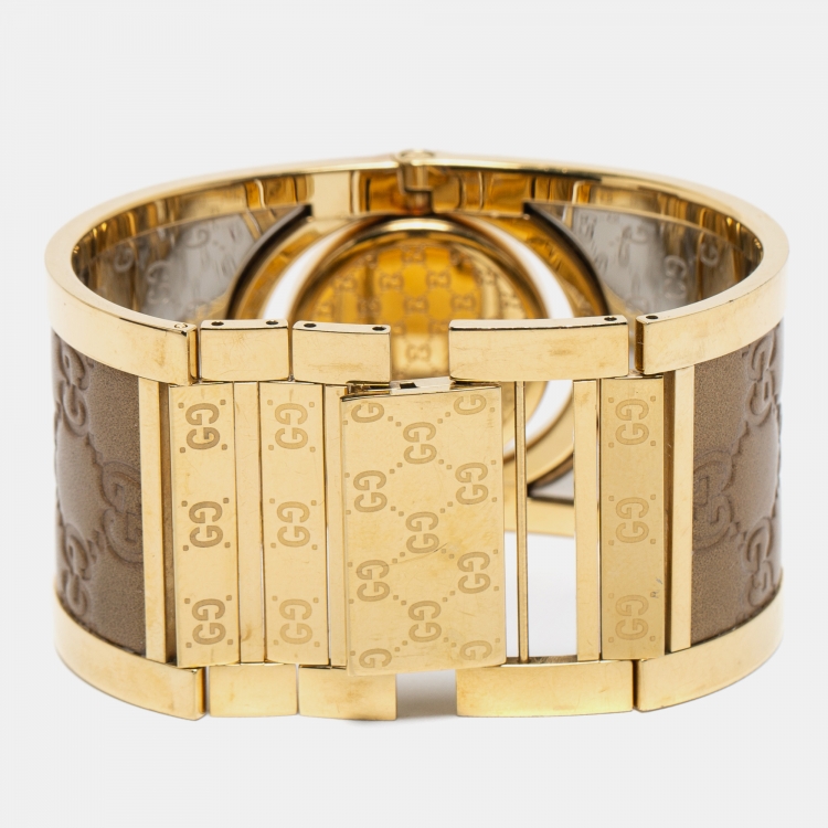 Pre Owned Gucci Brown Gold Plated Stainless Steel Twirl YA112434 Women's Wristwatch 33 mm
