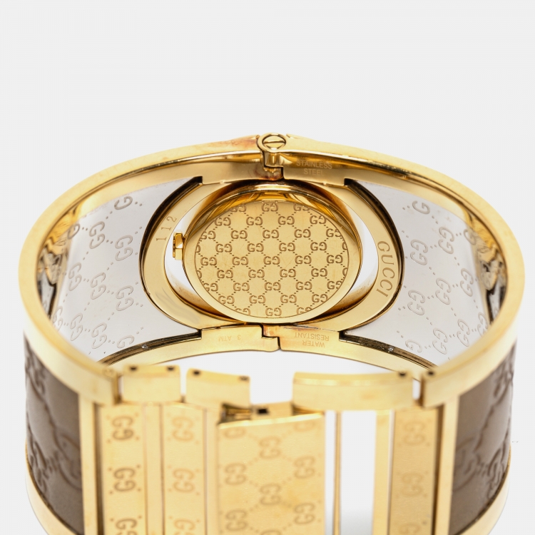 Pre Owned Gucci Brown Gold Plated Stainless Steel Twirl YA112434 Women's Wristwatch 33 mm