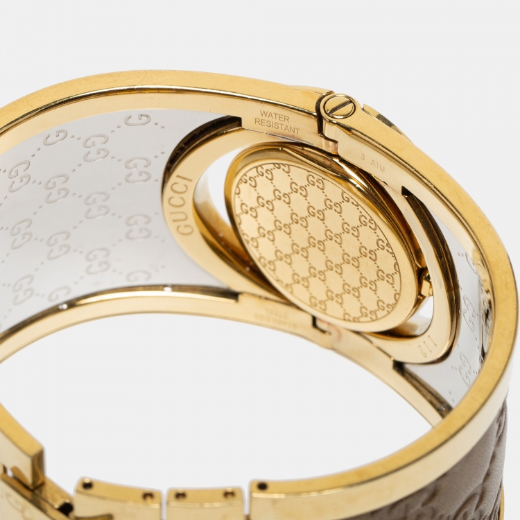 Pre Owned Gucci Brown Gold Plated Stainless Steel Twirl YA112434 Women's Wristwatch 33 mm