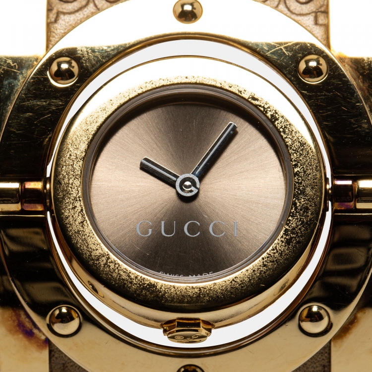 Pre Owned Gucci Brown Gold Plated Stainless Steel Twirl YA112434 Women's Wristwatch 33 mm