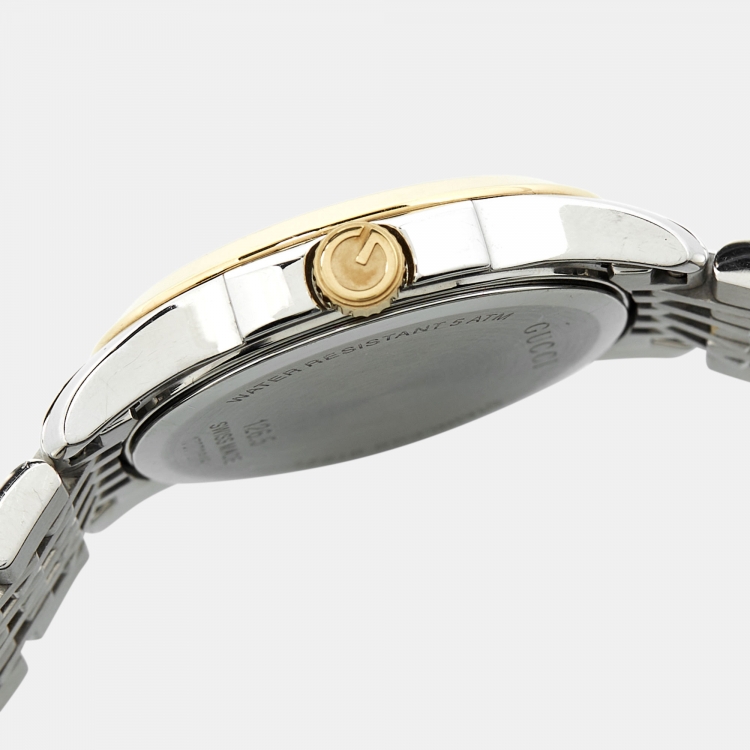 Pre Owned Gucci Mother of Pearl Diamond Two Tone Stainless Steel G-Timeless YA126513  Women's Wristwatch 27 mm