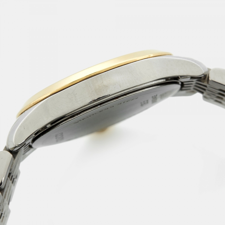 Pre Owned Gucci Mother of Pearl Diamond Two Tone Stainless Steel G-Timeless YA126513  Women's Wristwatch 27 mm