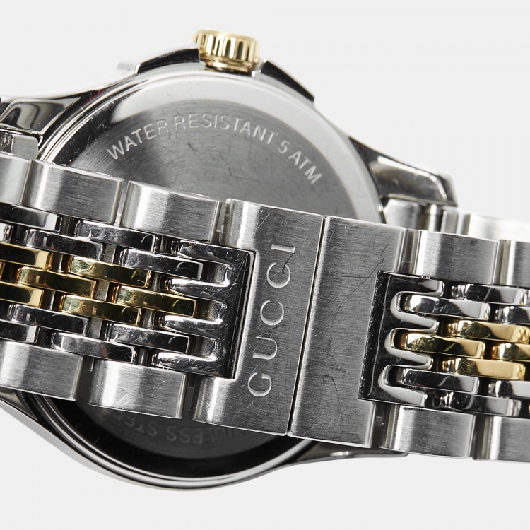 Pre Owned Gucci Mother of Pearl Diamond Two Tone Stainless Steel G-Timeless YA126513  Women's Wristwatch 27 mm