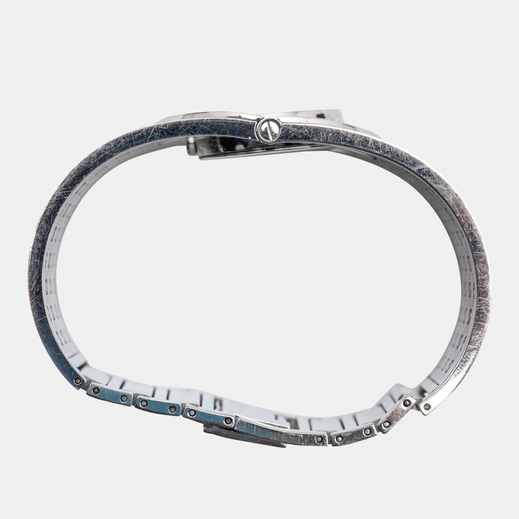 Pre Owned Gucci White Mother Of Pearl Diamond Stainless Steel Twirl Women's Wristwatch 23 mm
