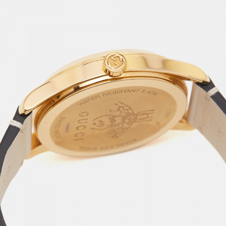 Pre Owned Gucci White Gold Plated Stainless Steel Leather G-Timeless YA1264096 Women's Wristwatch 38 mm