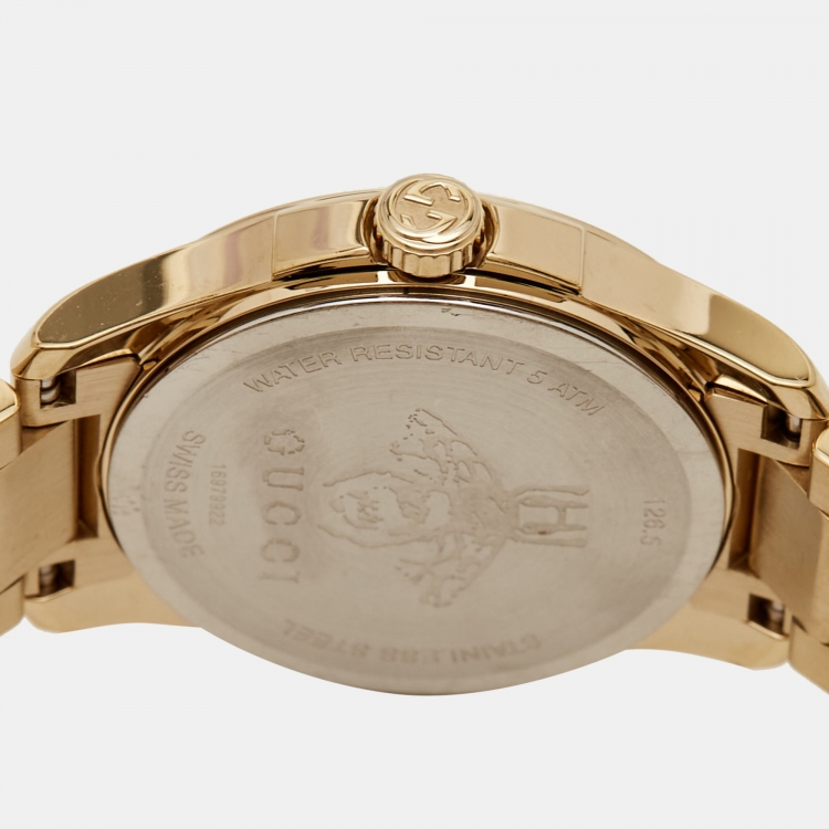 Pre Owned Gucci Silver Gold Plated Stainless Steel G-Timeless YA126576 Women's Wristwatch 27 mm