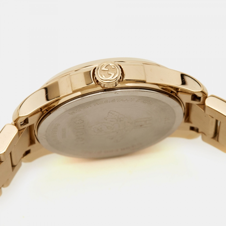 Pre Owned Gucci Silver Gold Plated Stainless Steel G-Timeless YA126576 Women's Wristwatch 27 mm