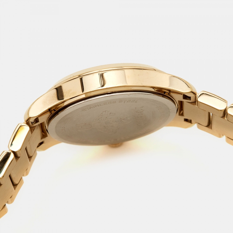 Pre Owned Gucci Silver Gold Plated Stainless Steel G-Timeless YA126576 Women's Wristwatch 27 mm