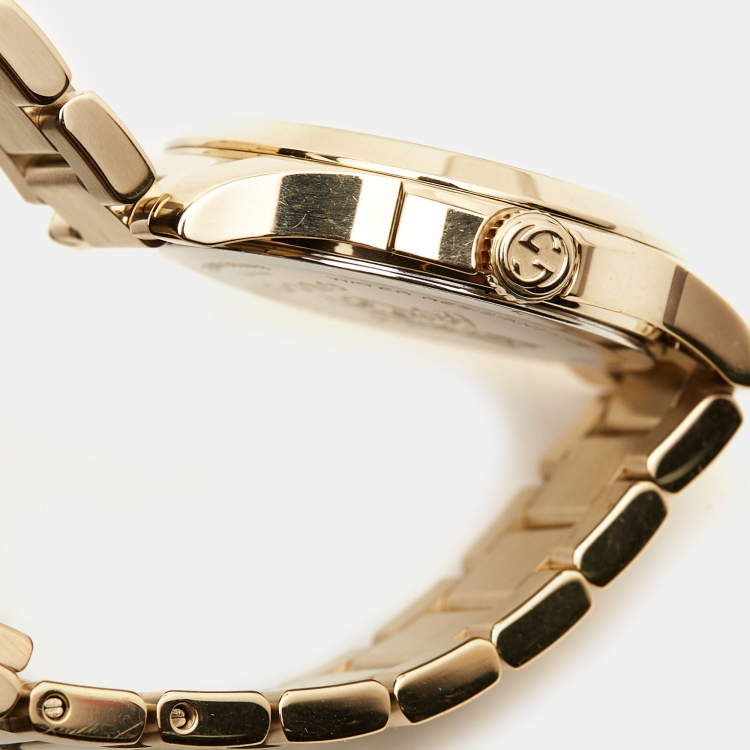 Pre Owned Gucci Silver Gold Plated Stainless Steel G-Timeless YA126576 Women's Wristwatch 27 mm