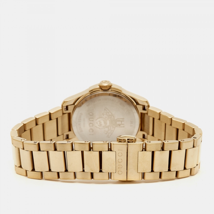 Pre Owned Gucci Silver Gold Plated Stainless Steel G-Timeless YA126576 Women's Wristwatch 27 mm