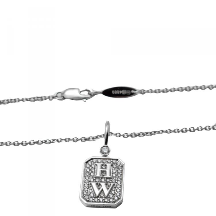 Pre Owned Harry Winston Platinium H W Logo Charm 49 Diamonds Necklace