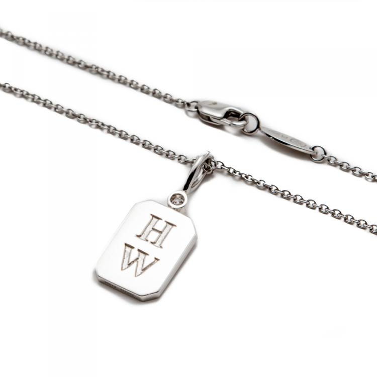 Pre Owned Harry Winston Platinium H W Logo Charm 49 Diamonds Necklace