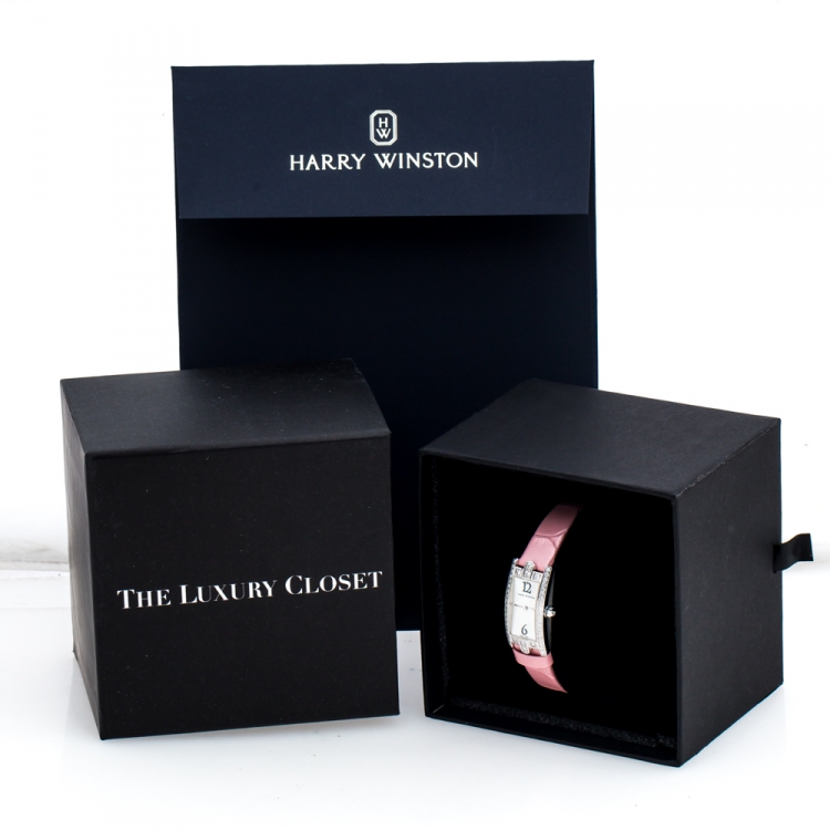 Pre Owned Harry Winston Mother of Pearl 18k White Gold Diamond 332LQW Women's Wristwatch 15 mm