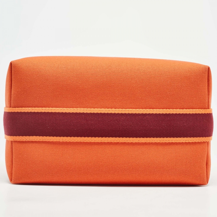 Pre Owned Hermès Orange/Burgundy Canvas Large Bride-a-Brac Pouch