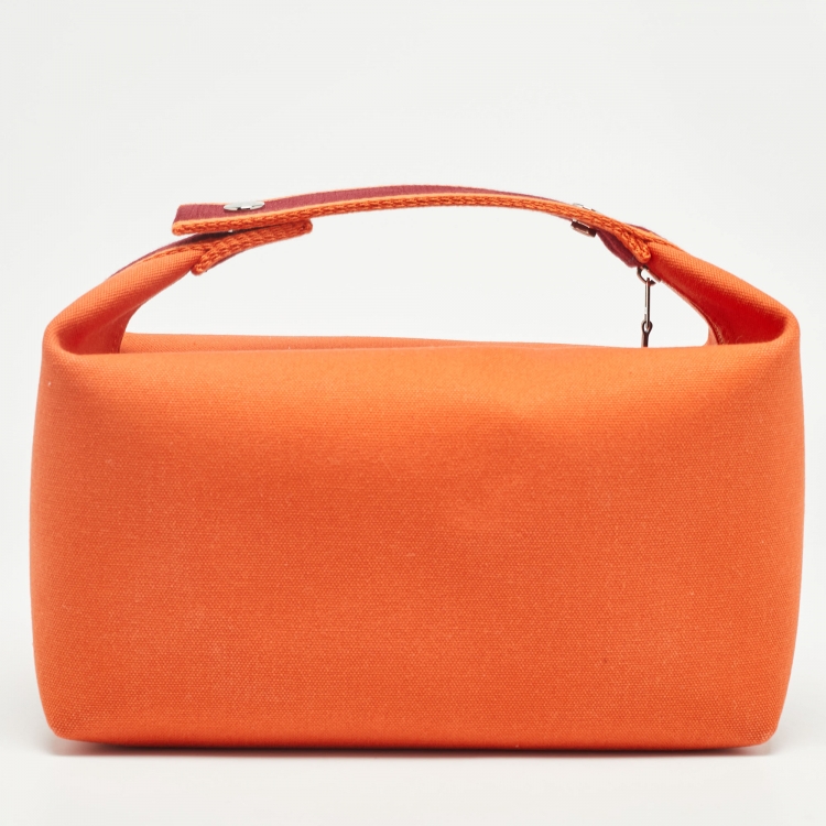 Pre Owned Hermès Orange/Burgundy Canvas Large Bride-a-Brac Pouch