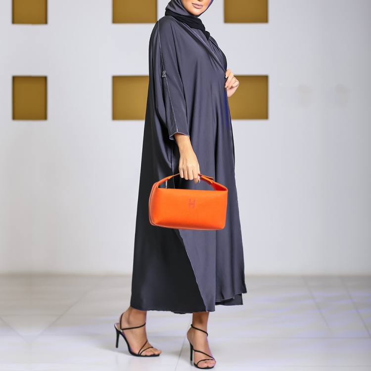 Pre Owned Hermès Orange/Burgundy Canvas Large Bride-a-Brac Pouch