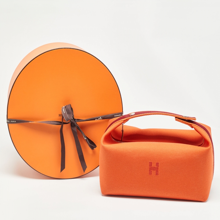 Pre Owned Hermès Orange/Burgundy Canvas Large Bride-a-Brac Pouch