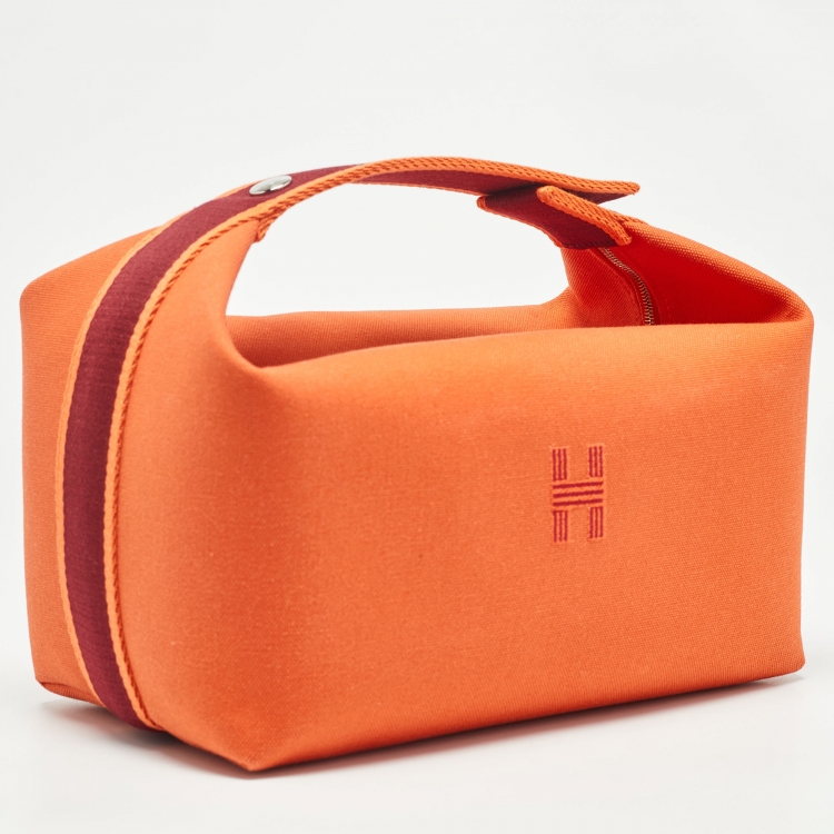 Pre Owned Hermès Orange/Burgundy Canvas Large Bride-a-Brac Pouch