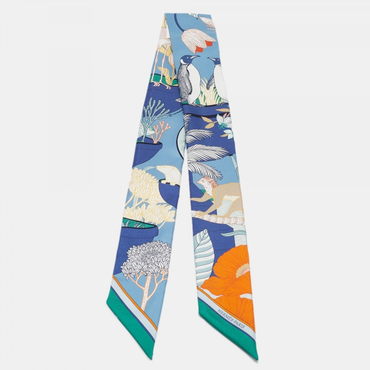 Pre Owned Hermès Blue Precious Paradise Silk Twilly 