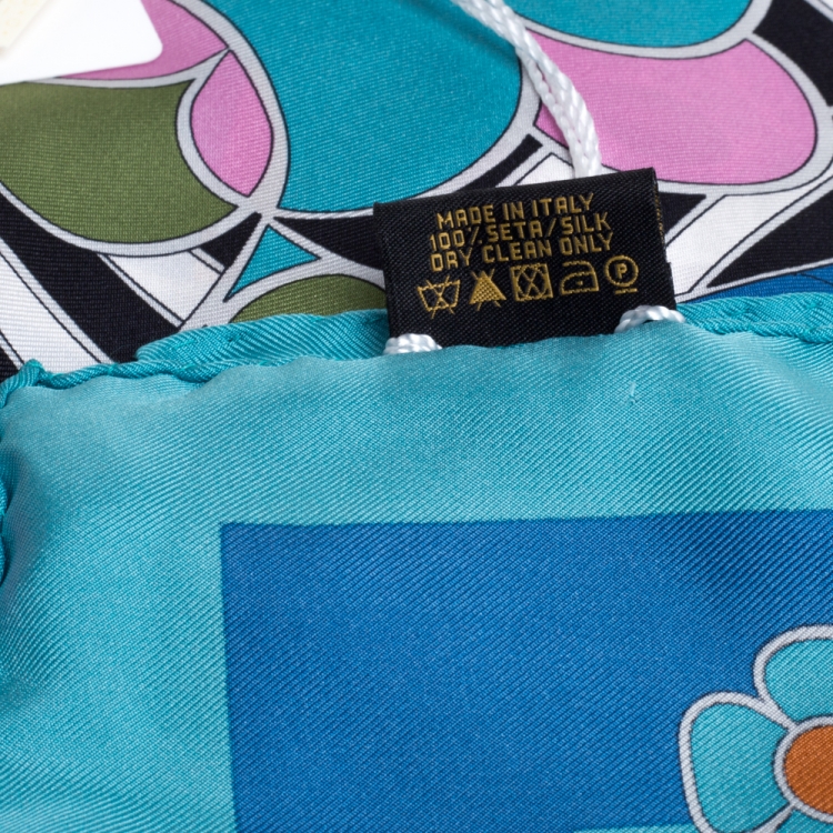 Pre Owned Bvlgari Blue Silk Bloom of Eden Print Scarf