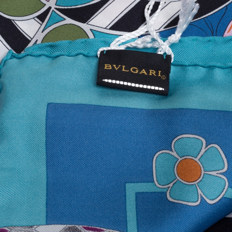 Pre Owned Bvlgari Blue Silk Bloom of Eden Print Scarf