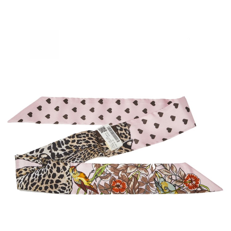 Pre Owned Hermes Rose Pale Jungle Love Love Silk Twilly 