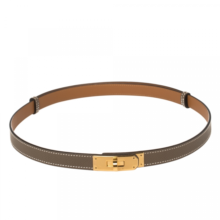 Hermes Taupe Grey Epsom Leather Gold Finish Hardware Kelly 18 Belt  Adjustable Hermes