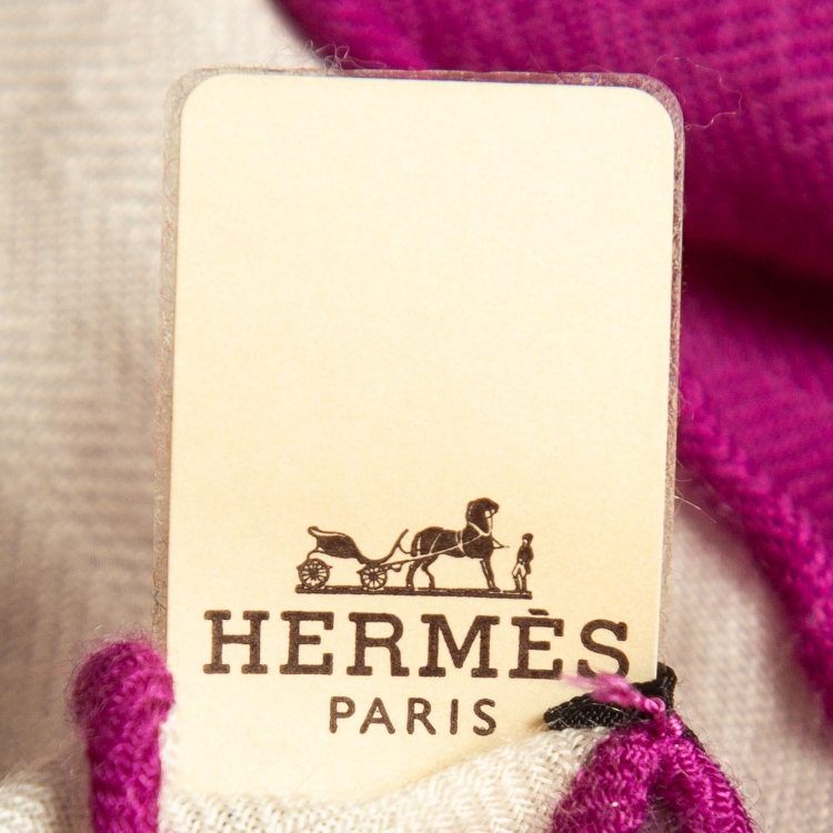 Pre Owned Hermès  Purple Cashmere Blend Giant Square Encadre Scarf