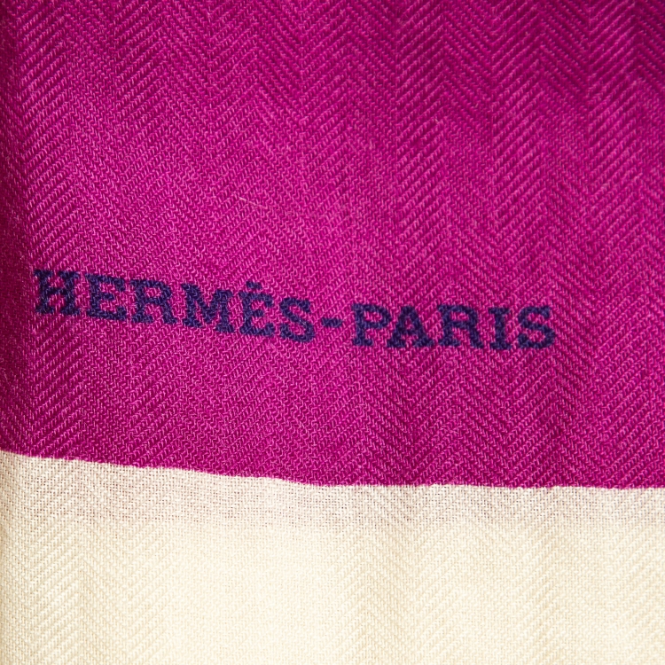 Pre Owned Hermès  Purple Cashmere Blend Giant Square Encadre Scarf